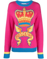 Moschino - Patterned-Intarsia Knit Logo Jumper - Lyst
