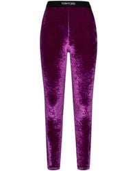 Tom Ford - Legging À Effet Velours Et Taille À Logo - Lyst