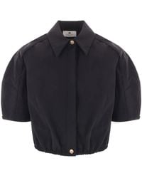 Elisabetta Franchi - Structured-Collared Cropped Shirt With Gathered Hem - Lyst