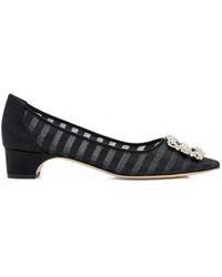 Manolo Blahnik - Hangisibar Crystal-Buckle Striped Pumps - Lyst