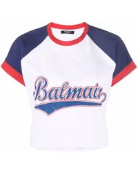 Balmain - Logo-print Raglan-sleeve Cropped T-shirt - Lyst