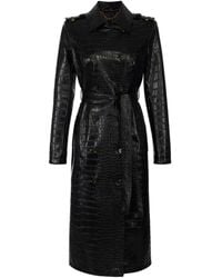 Elisabetta Franchi - Crocodile-Effect Double-Breasted Trench Coat - Lyst
