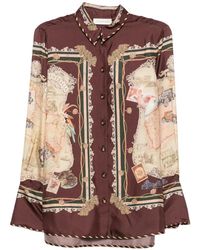 Zimmermann - Graphic-Print Long-Sleeve Shirt - Lyst