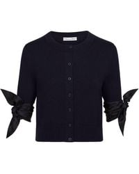 Oscar de la Renta - Argyle Tie-Detailed Short-Sleeved Cropped Cardigan - Lyst