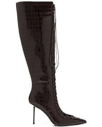 Femme LA - Croc-Effect Lace-Up Knee-High Boots - Lyst
