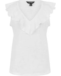 Ralph Lauren - Ruffled V-Neck T-Shirt - Lyst