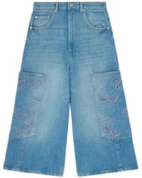 Ganni - Lace-Patchwork Cropped Jeans - Lyst