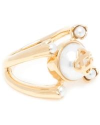 CASABLANCA - Pearl-Embellished Logo-Plaque Ring - Lyst