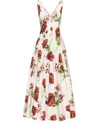 Oscar de la Renta - Abito Lungo A Fiori Con Scollo A V - Lyst