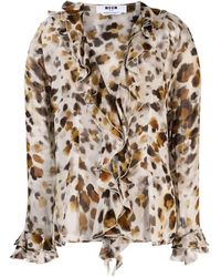 MSGM - Abstract-Print Chiffon Blouse - Lyst