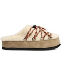 Prada - Shearling Lace-Up Mules - Lyst