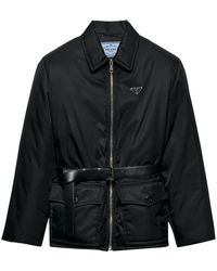 Prada - Logo-Detail Belted Jacket - Lyst