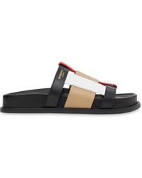 Burberry Colorblock Leather Slides - Black