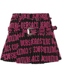 Versace Jeans Couture - Embroidered-Logo Pleated Mini Skirt - Lyst