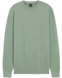 BOSS - Cotton Sweater With Knitted Structure - Lyst