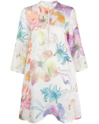 120% Lino - Kleid aus Leinen mit Blumen-Print - Lyst