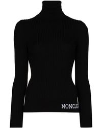Moncler Ribbed Roll-neck Logo Sweater - Black