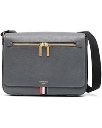 Thom Browne - Graue Schultertasche Aus Genarbtem Leder - Lyst