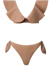 SOFIA ERHAN Ruffled Trim Bikini In Brown Lyst