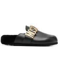 Moschino - Logo-plaque Leather Slides - Lyst