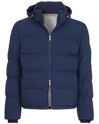 Brunello Cucinelli - Stretch Bonded Nylon Down Jacket With Heat-Bonded Seams And Detachable Hood - Lyst