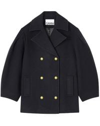 Ganni - Wool-Blend Double-Breasted Peacoat - Lyst