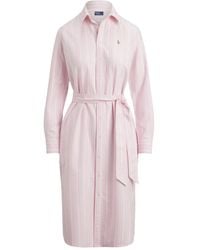 Polo Ralph Lauren - Striped Cotton Oxford Belted Shirt Dress - Lyst
