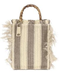 La Milanesa - Lilium Striped Raffia Fringe Tote Bag - Lyst