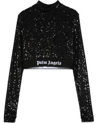 Palm Angels - Top Negro De Manga Larga Con Lentejuelas, Mujer, Talla - Lyst