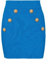 Balmain - Buttoned-embossed Knit Miniskirt - Lyst