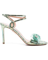 Aquazzura - Floral-Appliqué Snakeskin-Effect Sandals - Lyst