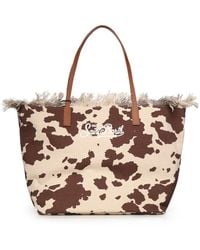 MC2 Saint Barth - Fringed-Details Cow-Print Cotton Tote Bag - Lyst