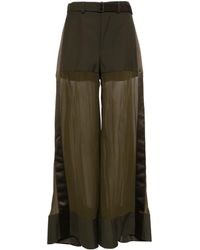 Sacai - High-waisted Belted Silk Trousers - Lyst