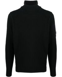 C.P. Company - Black Wool Logo-sleeve Jumper - Lyst