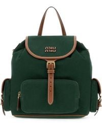 Miu Miu - Sac À Dos En Toile À Plaque Logo - Lyst