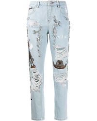 Philipp Plein Verfraaide Jeans - Blauw