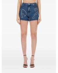 Moschino - Logo-Patch Stud-Embellished Denim Shorts - Lyst