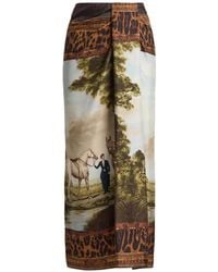 Ralph Lauren - Debbie Scenic-Print Silk Midi Skirt - Lyst