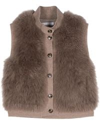 Liska - Gilet Met Geribbelde Afwerking En Bont - Lyst