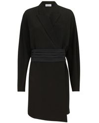 Brunello Cucinelli - Silk And Acetate Crêpe Cady Tuxedo Dress With Monili - Lyst