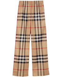 Burberry - Check-pattern Flared Cotton Trousers - Lyst