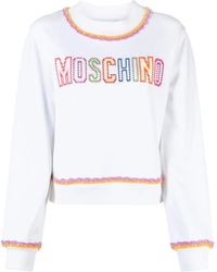 Moschino - Crewneck Sweatshirt With Embroidered Logo And Scalloped Trim - Lyst