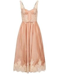 Zimmermann - Valiant Lace-Trimmed Belted Midi Dress - Lyst