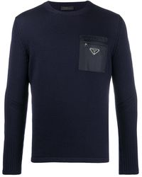 Prada - Logo-Plaque Zip-Pocket Wool Jumper - Lyst