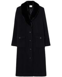 Claudie Pierlot - Long Wool Coat Faux Fur Collar - Lyst