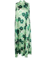 Plan C - Floral-print Pleated Long Dress - Lyst