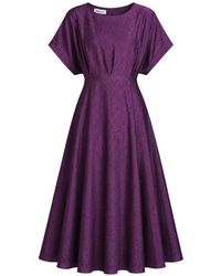 Baruni - Midi Crackle-Effect Flared Dress - Lyst