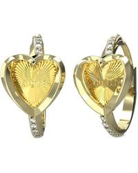 Guess - Heart-Motif Crystal-Embellished Hoop Earrings - Lyst
