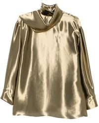Ferragamo - High-Neck Panelled Midi Dress - Lyst