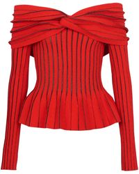 Balmain - Top rojo con nudo en los hombros - Lyst